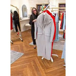 by Stacy London Faux Wool Coat w/ Faux Fur Collar Lt Heather Grey 2X A671318